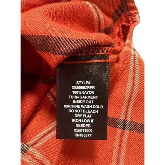 Sanctuary Women Large Plaid Orange Pocket Boyfriend Shirt Top Button NWT - Picture 6 of 10